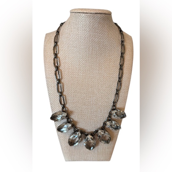 #652 ABS Allen Schwartz Crystal Statement Necklace with Gunmetal Chain